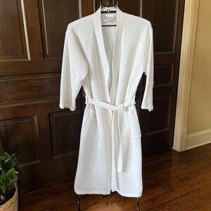 H&A Clarke Men's Size XL White Waffle Weave Spa Robe Belt Pockets Turkish Cotton